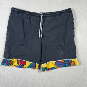 Vintage 90s Abstract Geometric Shorts Mens Large Black Made in USA Good Retro